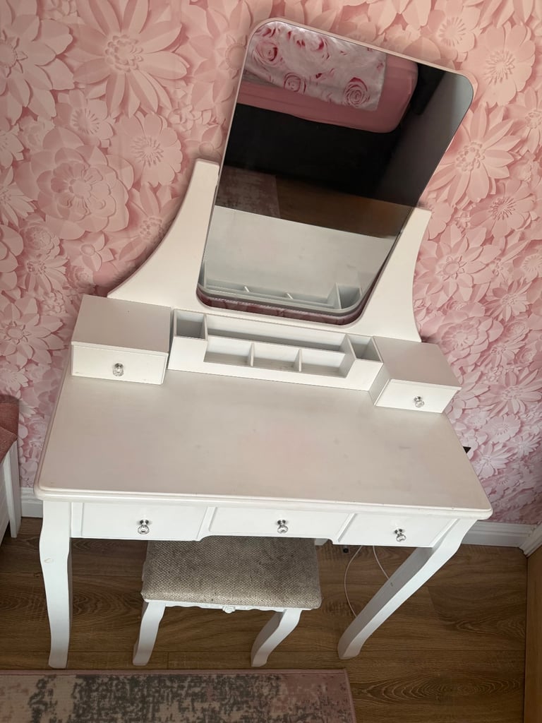 White vanity dressing table with Large Frameless Mirror
