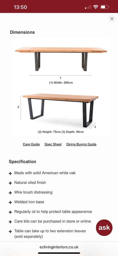 Solid wood dining table and bench