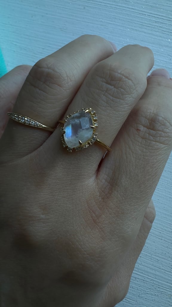 Rainbow Moonstone White Topaz Gold Vermeil ring 