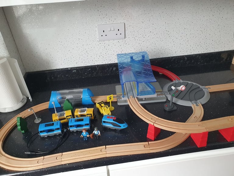 image for Play Tive Railway Set City Express Wooden Train Set lights sounds USB Battery train