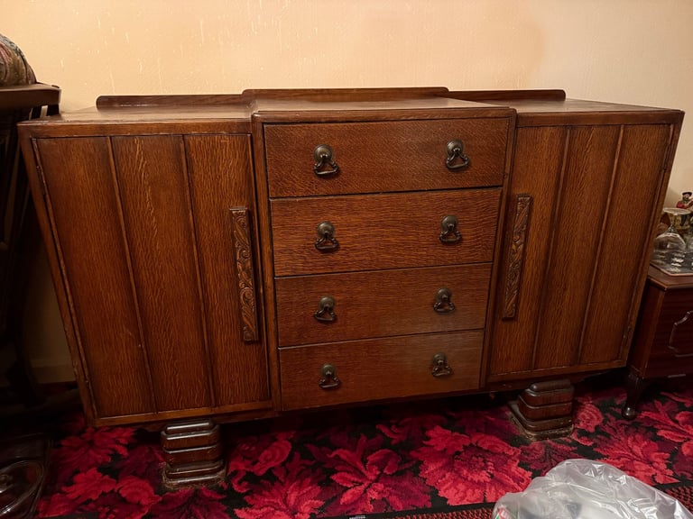 image for 1930s/1940s Hand carved sideboard unit. Unknown make, Dark oak.