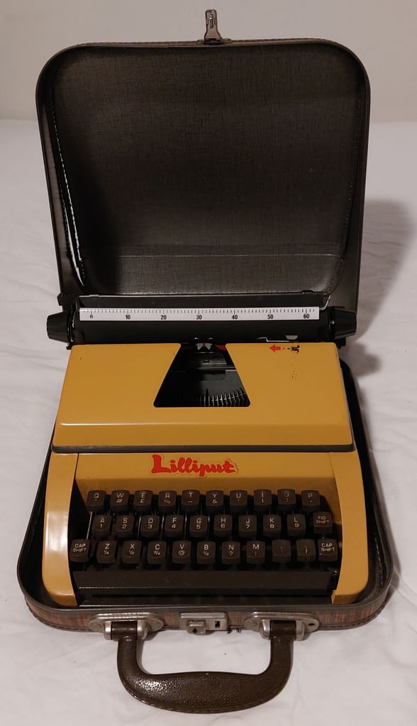  Petite Vintage Retro Antique Travel Typewriter with Case - Mustard
