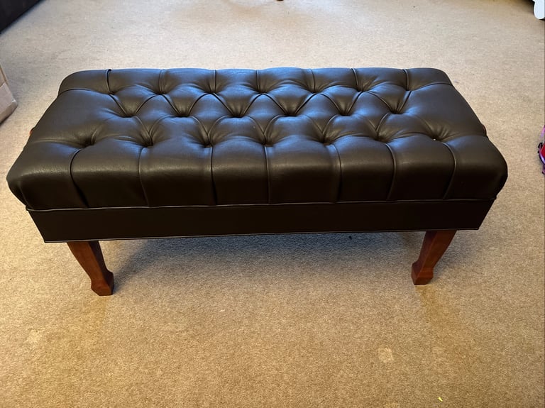 Adjustable Height Piano Bench Stool Dark Brown Faux Leather. 