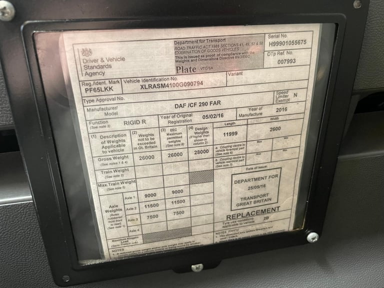 DAF CF290 *EURO 6*, 6X2 26 TONNE INSULATED FRIDGE/FREEZER 
