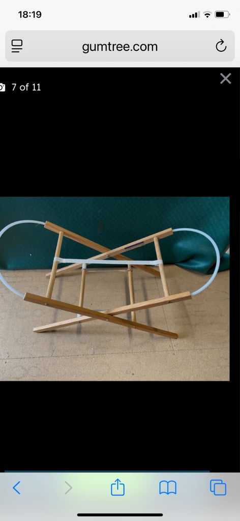 Baby Moses basket with wooden stand, bouncy chair & baby bath 