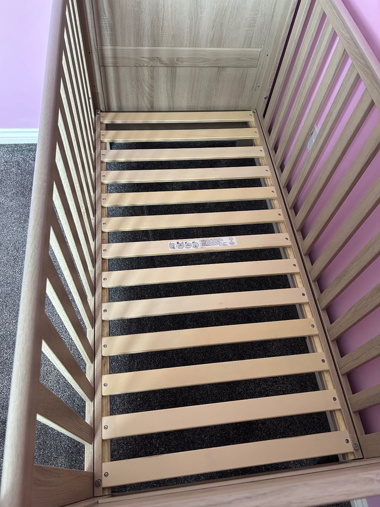Nursery furniture cot bed wardrobe drawers with changing table and book shelf 
