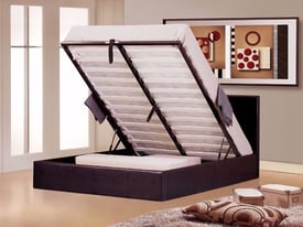 DOUBLE LEATHER GAS LIFT UP STORAGE BED FRAME WITH CHOICE OF MATTRESSES
