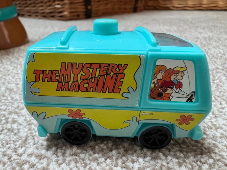 Vintage Scooby Doo money box, mystery machine van, dice roller DVD