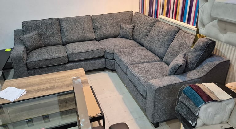 Grey Fabric Corner Sofa New