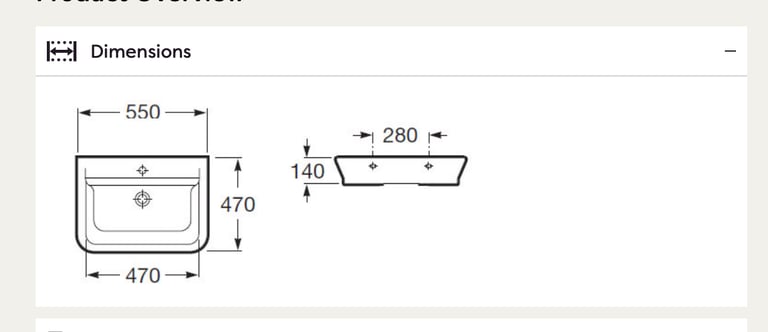 Bathroom Sink - Roca Gap w550 x d470 wall hung, 1 tap hole 
