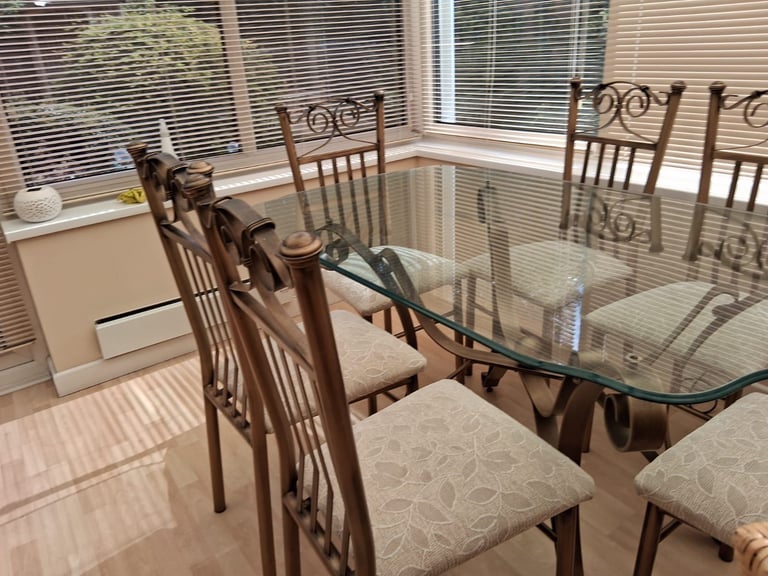 Glass-topped dinging table & 6 chairs