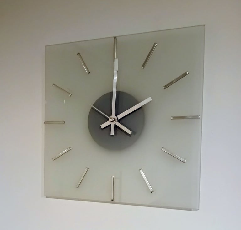 image for Square Glass Wall Clock 28cms