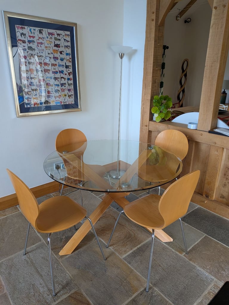image for Oak and glass table and 4 chairs