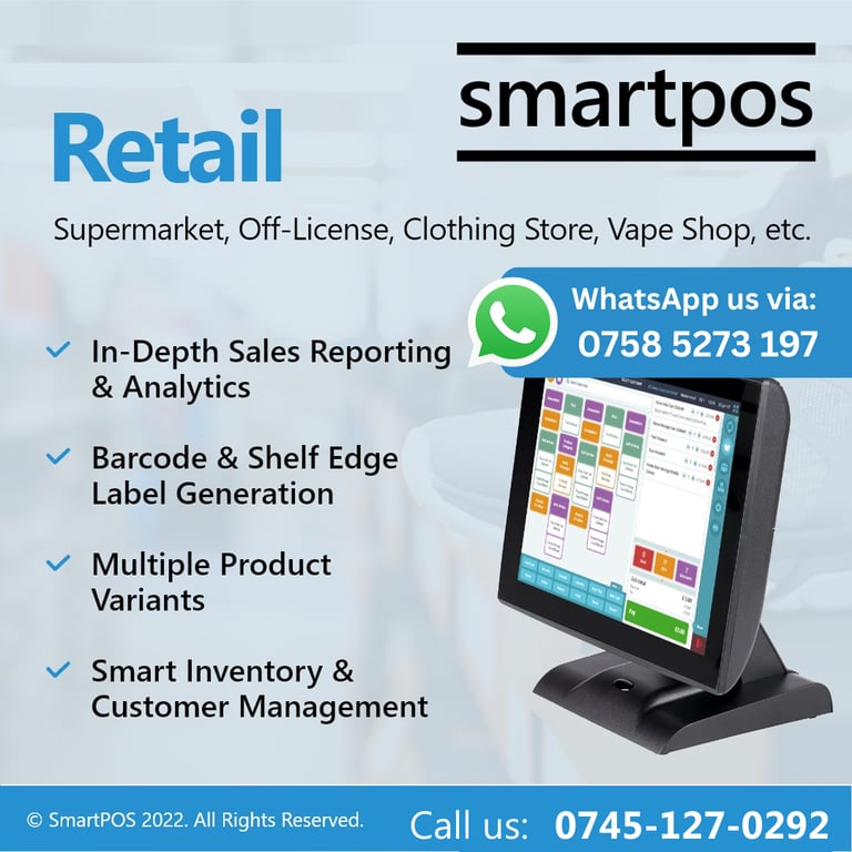 15” NEW EPOS System Retail Hospitality Salon Takeaway Restaurant With Software