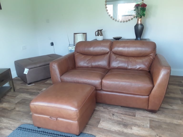 DFS Leather 2 seater sofa + footstool