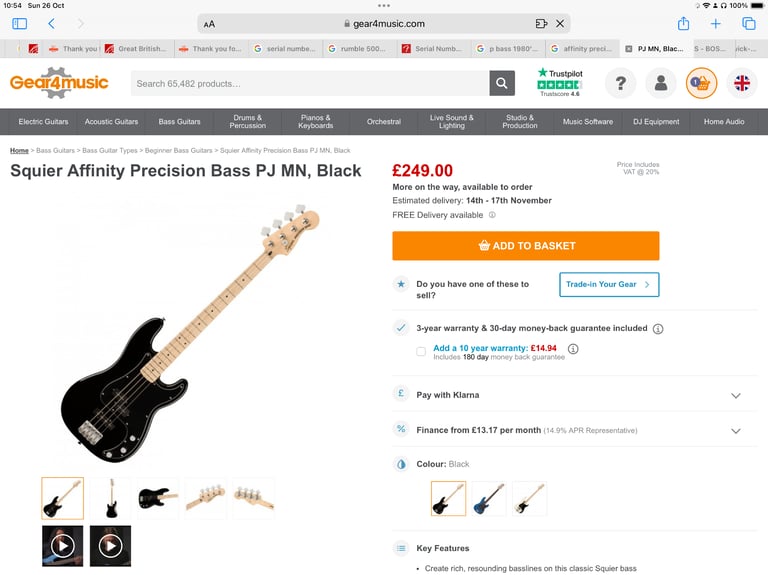 Squier Affinity Precision Bass Guitar PJ MN, Black, good condition, set up 