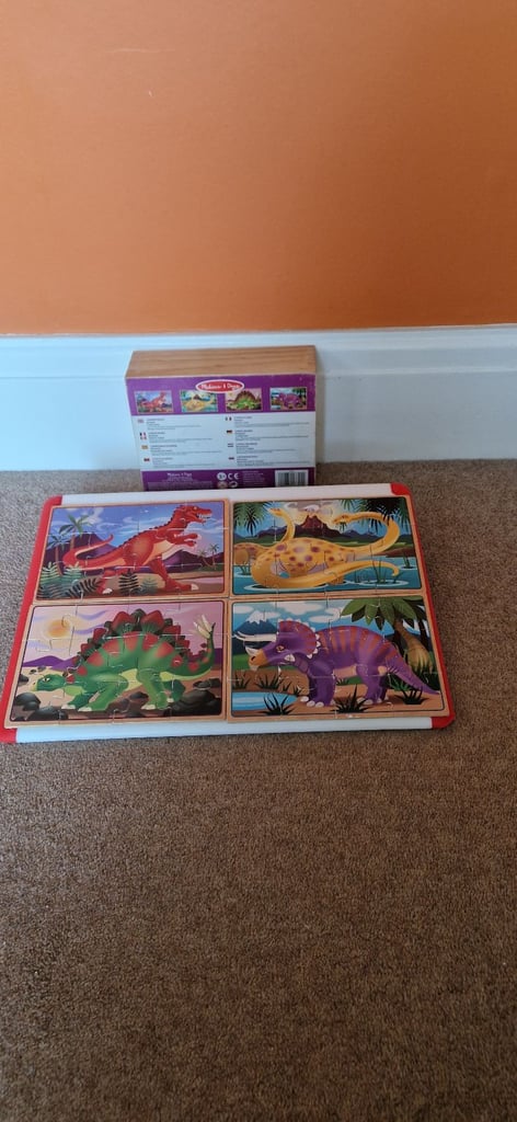 image for MELISSA AND DOUG 4 DINOSAUR JIGSAW PUZZLES IN BOX. EXCELLENT CONDITION.