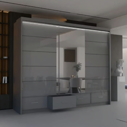 Brand New - Sysylia Mirror Sliding Door Wardrobe - Grey - SAME/NEXT DAY DELIVERY