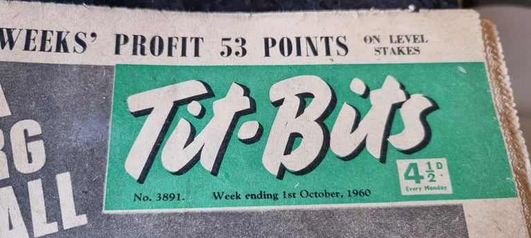 Tit-Bits Weekly Paper No #3891 1st October 1960 & free Song Book Tomy Steel