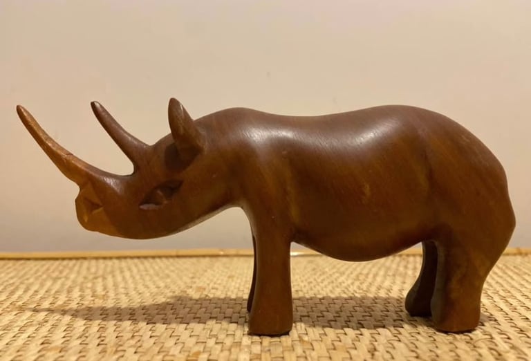 image for Vintage, Hand Carved, Wooden Rhinoceros 🦏
