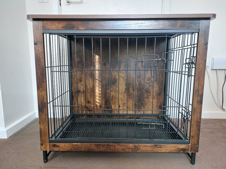 image for Walnut wood and metal dog cage 