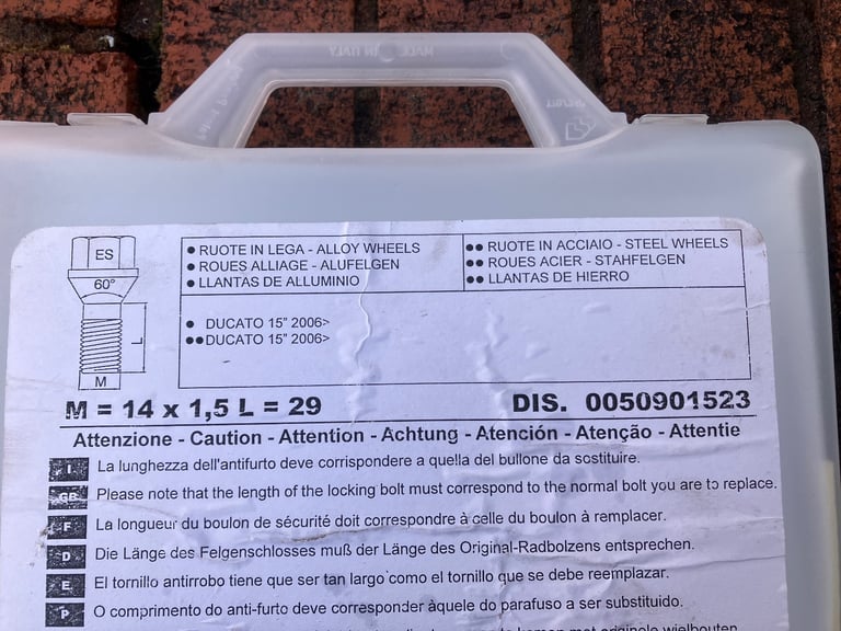 Wheel locks for 2020 Fiat Ducato Alloy wheels