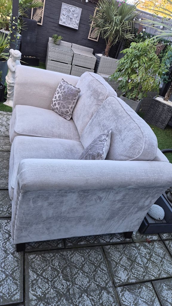 Two beautiful cream plush velvet 3-seater sofas