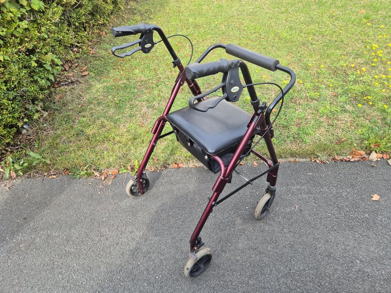 image for Rollator 4 wheel mobility walking aid. Seat, brakes, under seat storage. Walker