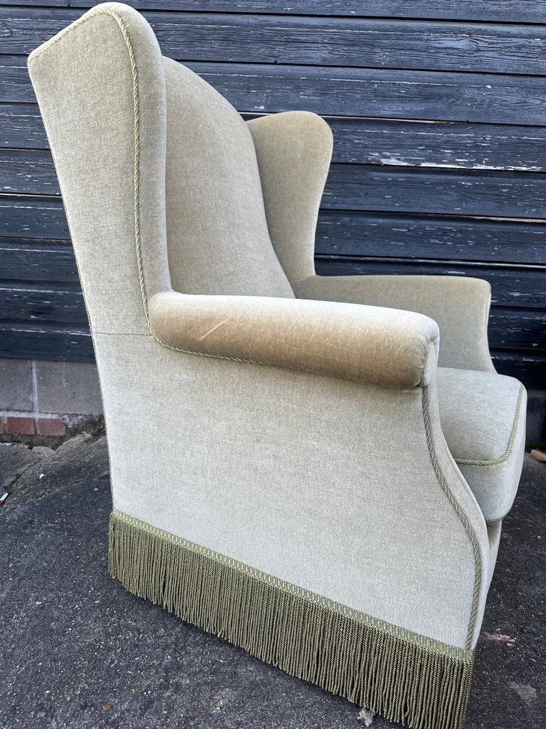 Vintage retro velvet mid century modern high wing back armchair lounge chair MCM 