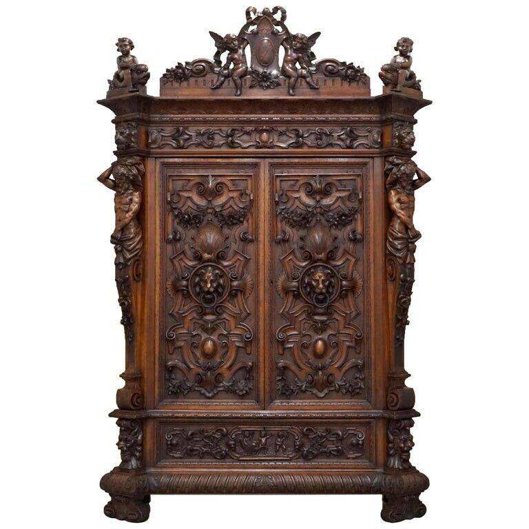 Rare Moses Michelangelo Guggenheim & Pauly Cie Et Venice Antique Carved Armoire