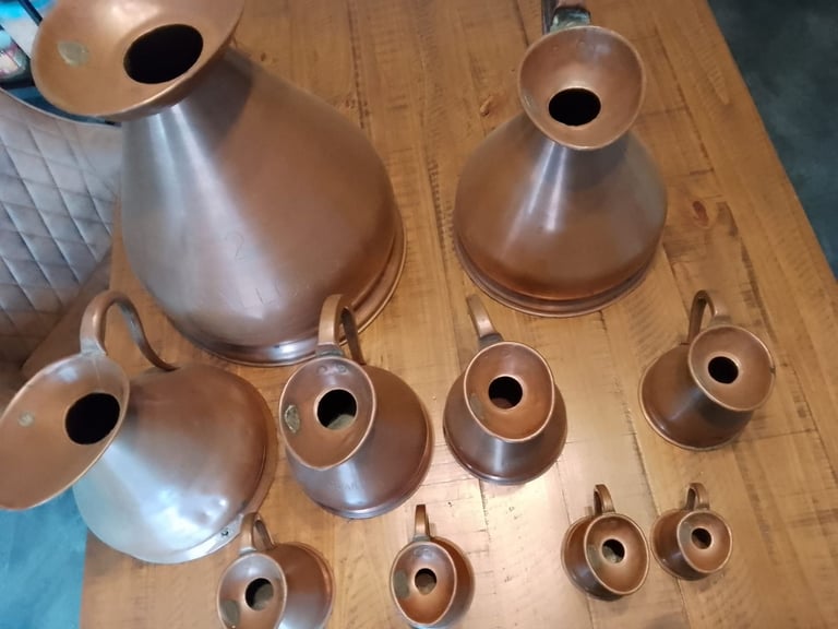 Vintage copper brass measure jug collection