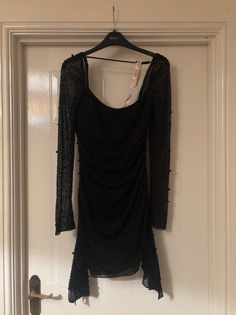 Oh Polly black beaded bodycon dress Size 12