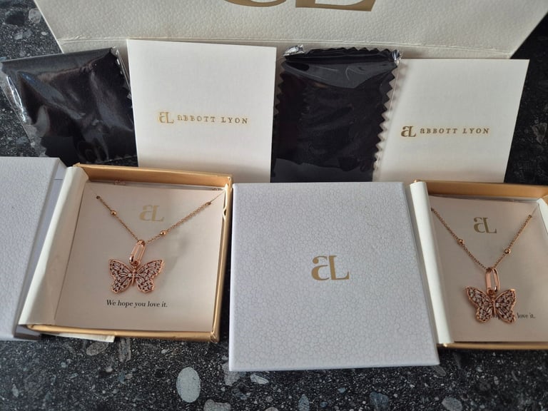 2x Abbott Lyon Crystal Butterfly Sphere Chain Necklace