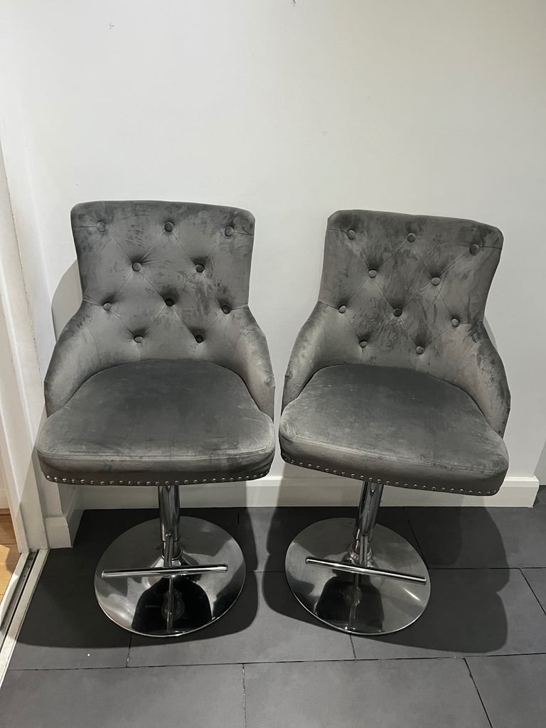image for 3 grey velvet swivel high chairs. 