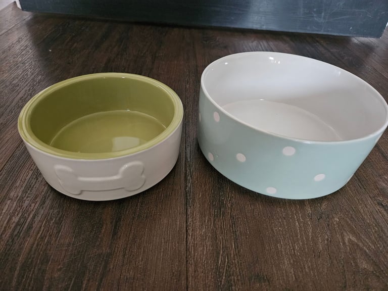 Two ceramic dog bowls
