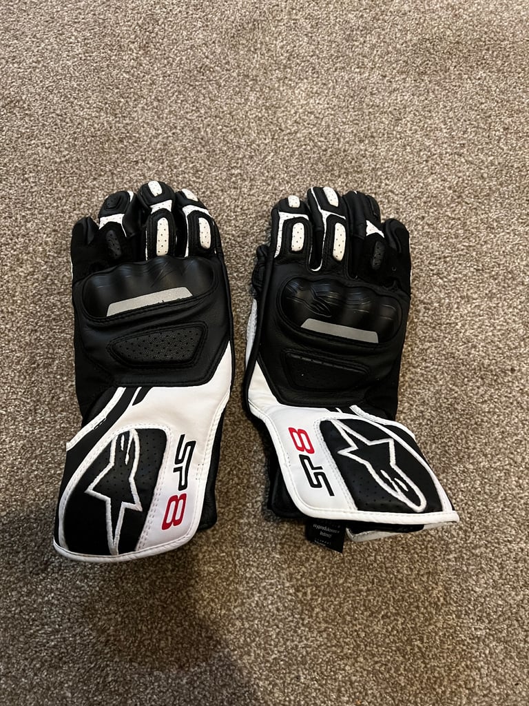 image for Alpinestars SP-8 SP8 V2 Black/White Leather Motorcycle Gloves