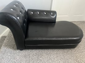 Pet Chaise Lounge Sofa Black Leather With Diamante 