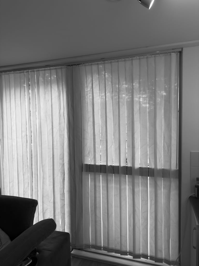 Large White Daylight Vertical Blinds 224cm width x 229cm drop cordless