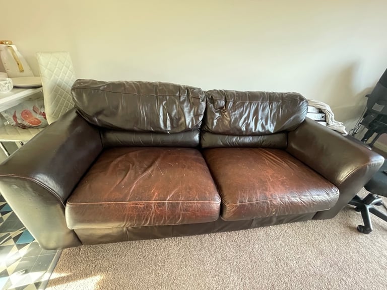 image for Brown Leather Sofa Set (2-Seater & 3-Seater)