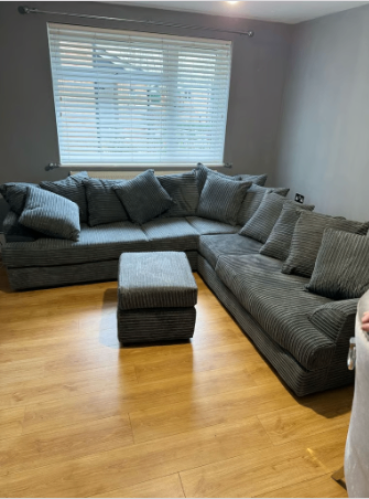 Brand New - Liverpool Jumbo Cord Corner Sofa (5 seater corner) - Grey - SAME/NEXT DAY DELIVERY