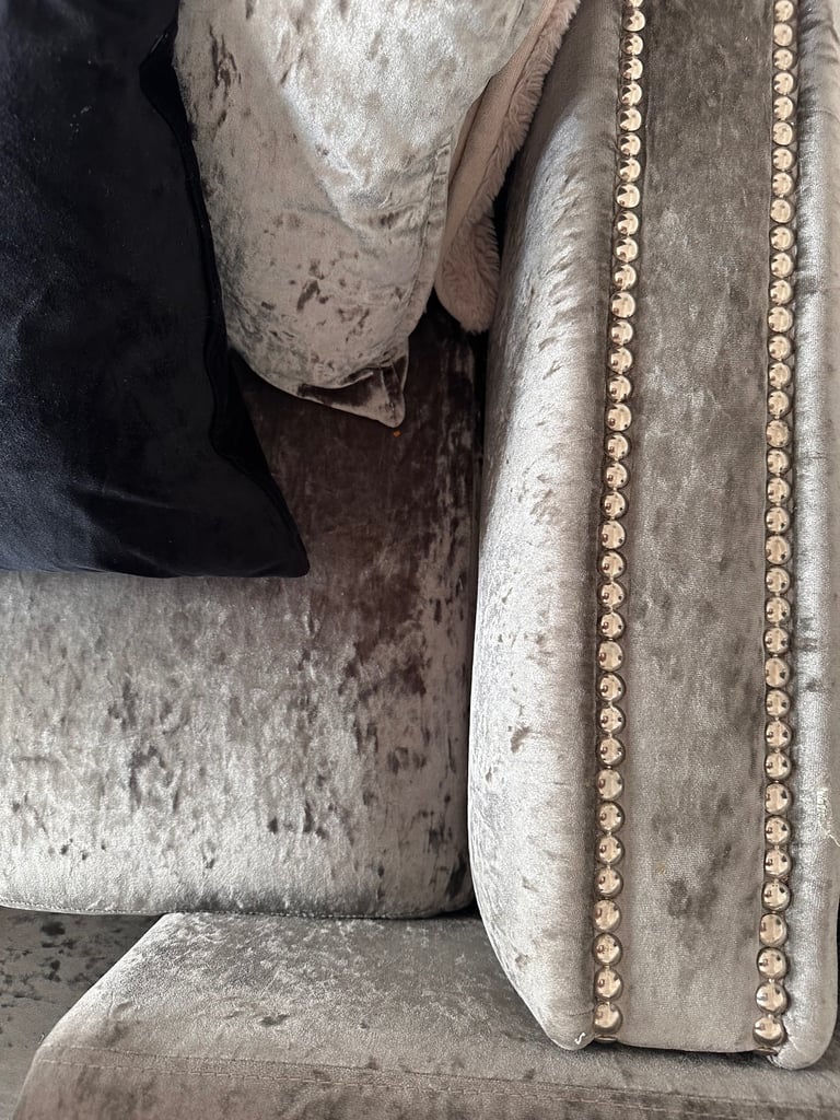 Stylish Grey Velvet Two-Seater Sofa - Good Condition