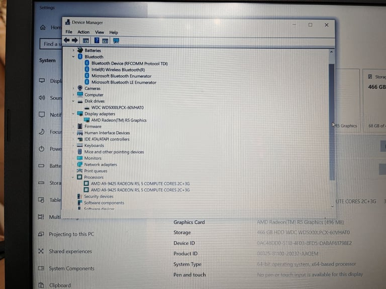 HP 255 G6 Notebook AMD A9-9425 Radeon R5 Graphics 8GB RAM 500GB Windows 10