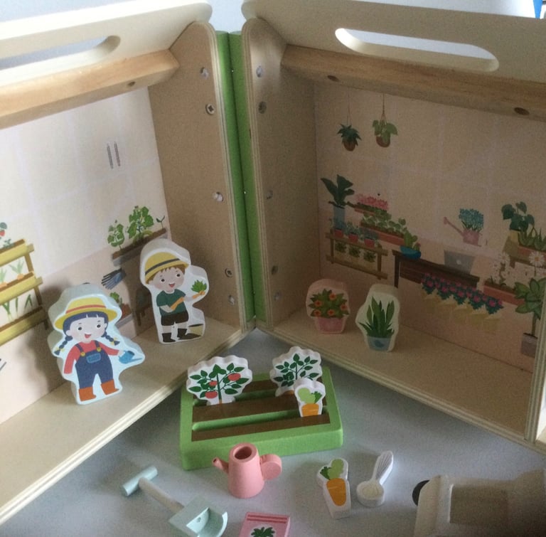 Little Town Wooden Green House with figures and accessories wood toys