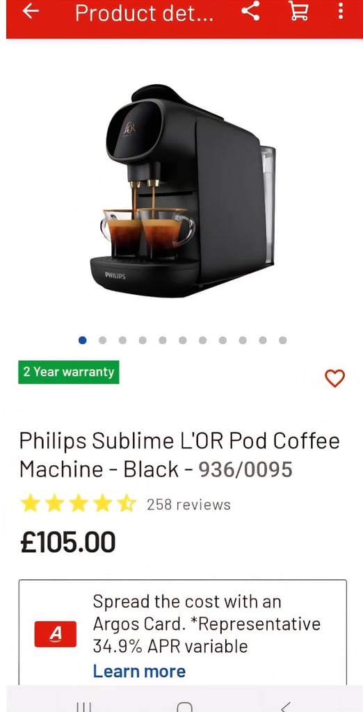 Philips Sublime L'OR Pod Coffee Machine black as new condition with instructions