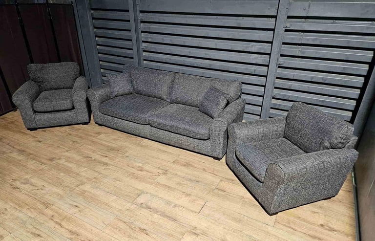 Fabric 4 Seater Sofa And  Two Armchairs - Charcoal.