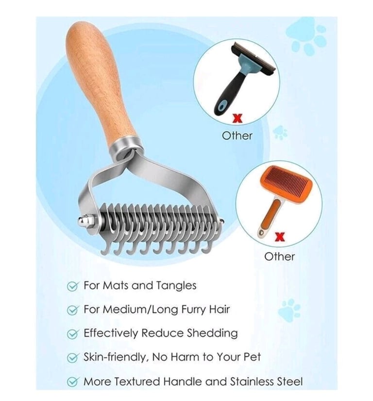 Cat Dog Pet Flea Comb and 2 Sided Undercoat Fur Rake Set - 2 Pack