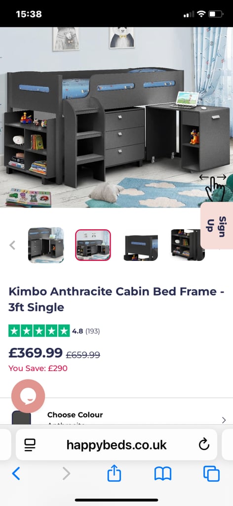 image for Kimbo Anthracite bed, drawers, desk and shelves for sale