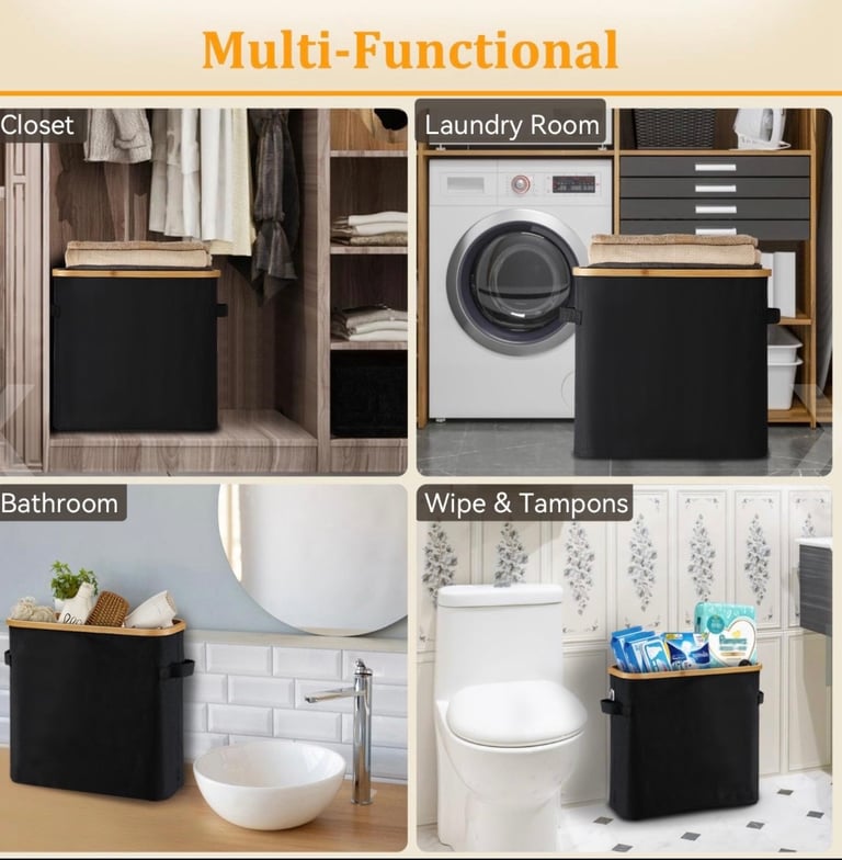 Bamboo Toilet Roll Storage Basket with Lid - Beige