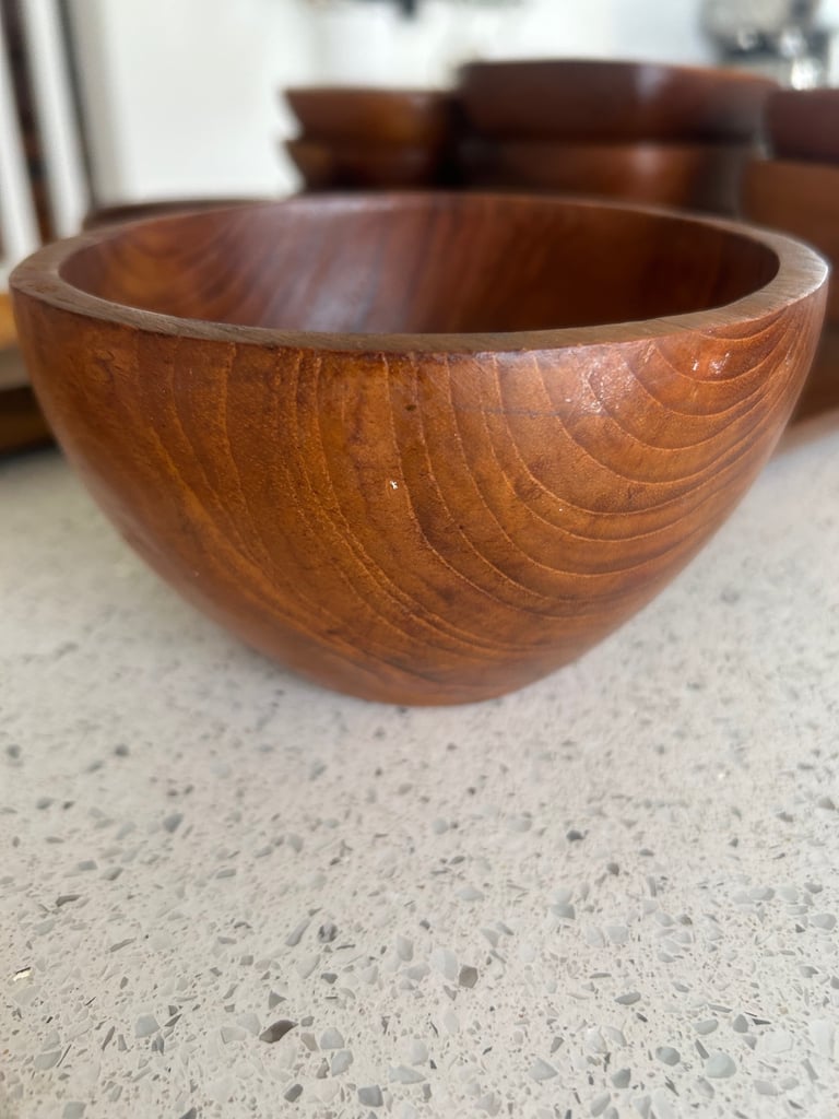 13 Vintage Handcrafted Teak Serving Bowls