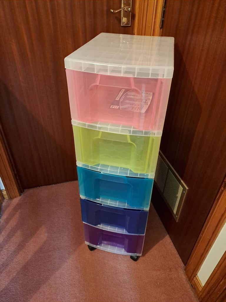 image for Large Plastic 5 Drawer Storage Unit on wheels - As new